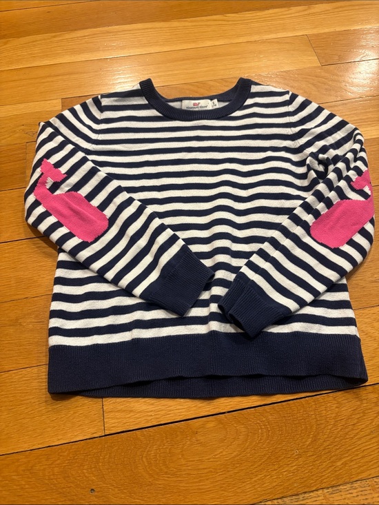 Vineyard Vines Other - Vineyard Vines Navy and White Striped Crewneck with Pink Elbow Patches